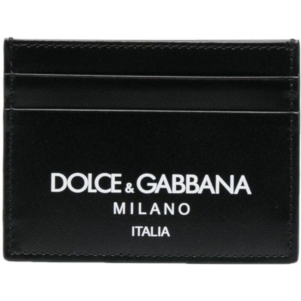 Portacarte in pelle con stampa logo - Dolce & Gabbana - Modalova