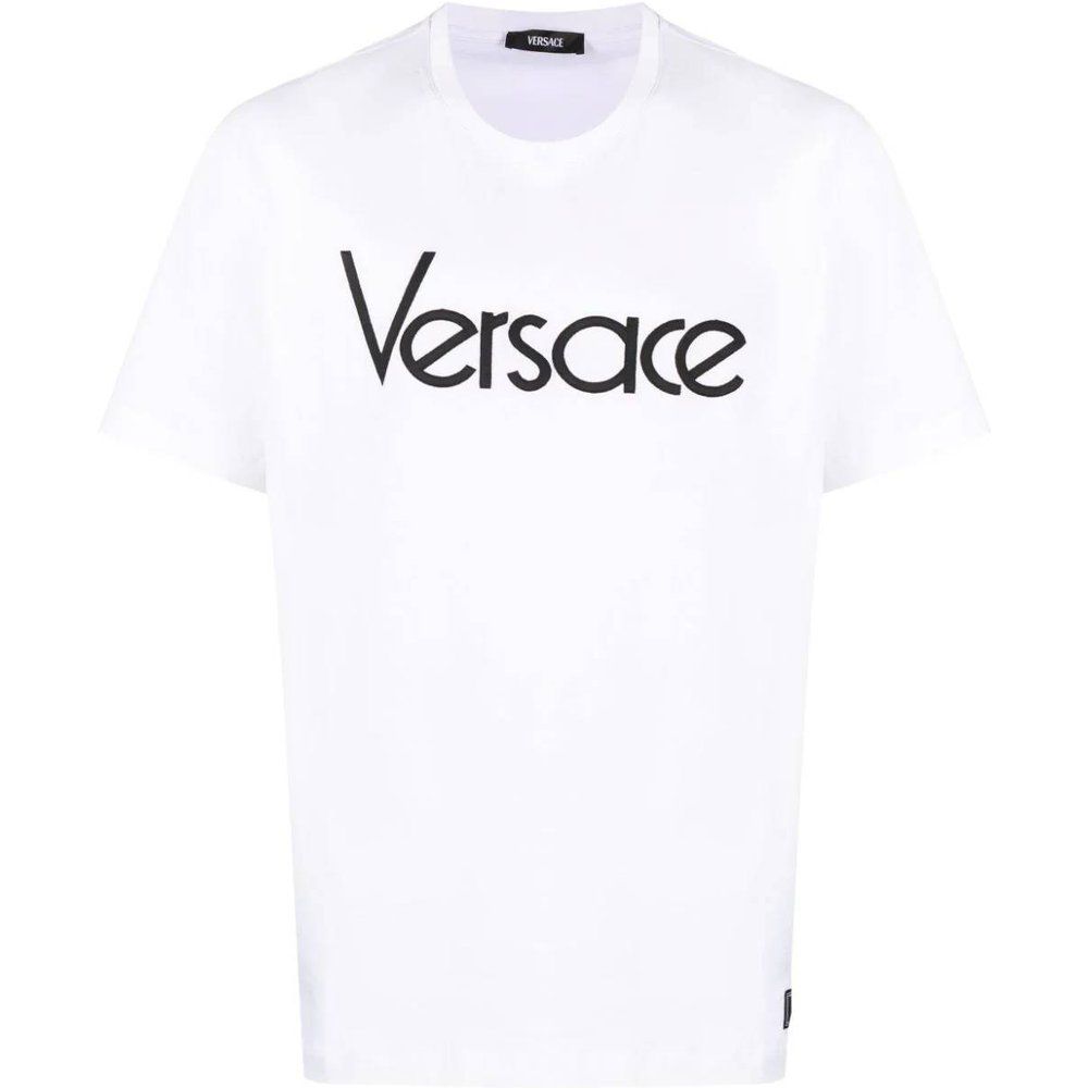 T-shirt in cotone con logo ricamato - Versace - Modalova