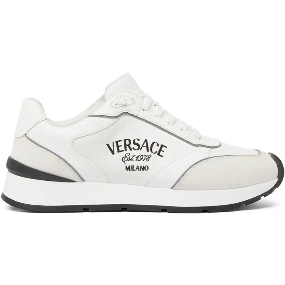 Sneaker in pelle con logo - Versace - Modalova