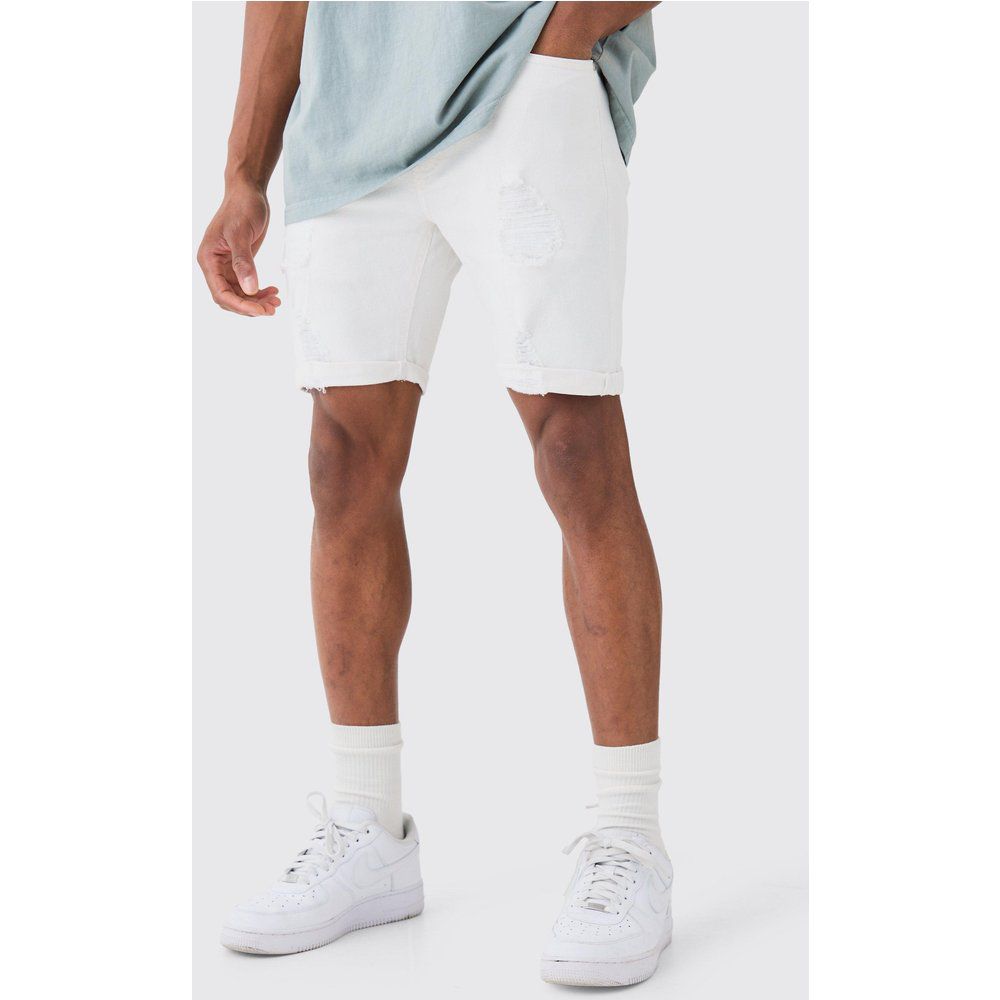 Pantaloncini bianchi in denim Stretch Skinny Fit effetto smagliato - boohoo - Modalova
