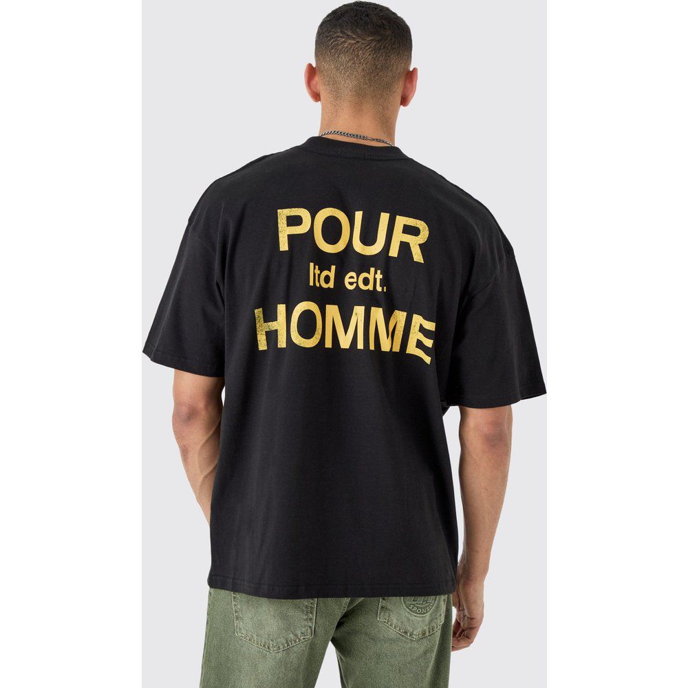 T-shirt oversize con slogan Pour Homme - boohoo - Modalova