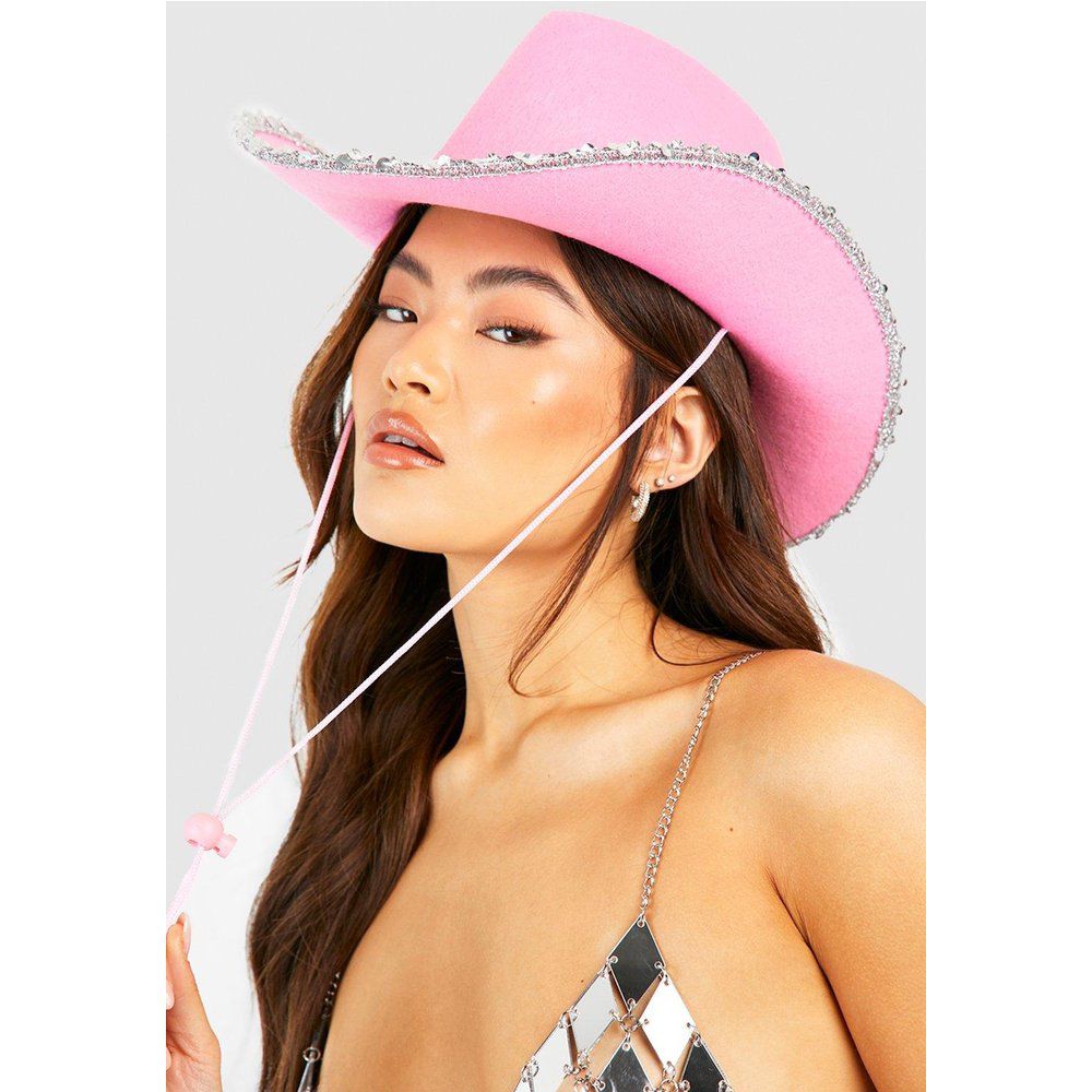 Cappello da cowboy stile Western rosa con paillettes - boohoo - Modalova