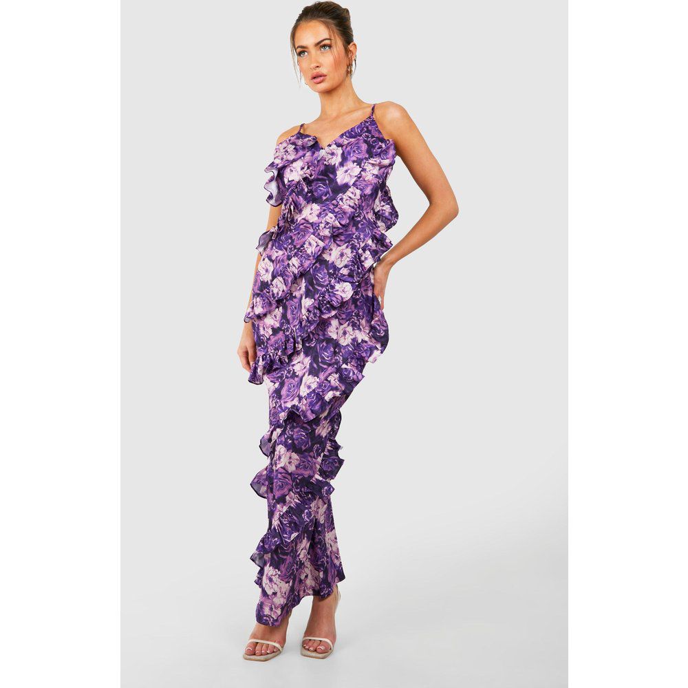 Floral Print Ruffle Detail Maxi Dress - boohoo - Modalova