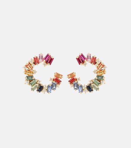 Orecchini Rainbow Spiral in oro 18kt con diamanti e zaffiri - Suzanne Kalan - Modalova