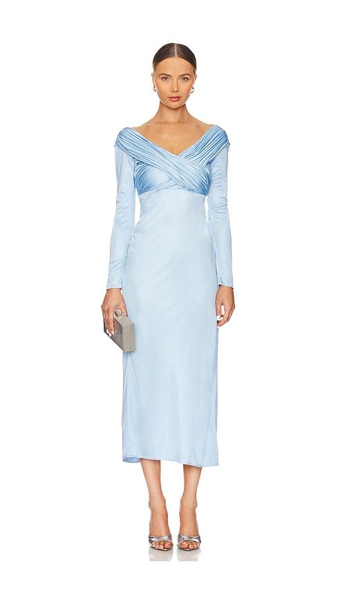 Vestido de jersey drapeado de manga larga en color azul talla 0 en - Blue. Talla 0 (también e - Alejandra Alonso Rojas - Modalova