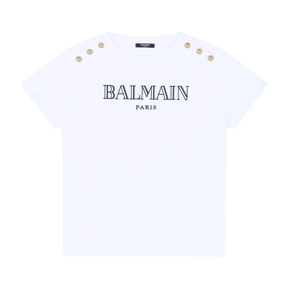 Logo Embroidered White T-Shirt - Balmain - Modalova