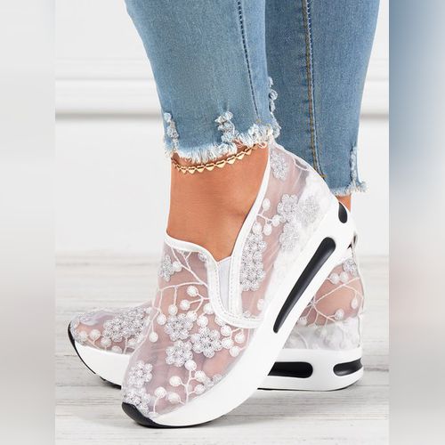  Floral Embroidery Breathable Sheer Mesh Shoes,Mesh