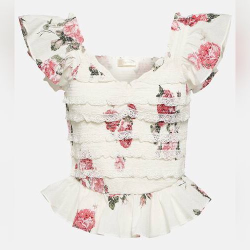 Corvelle floral cotton bustier top in white - Love Shack Fancy