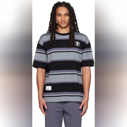 MOONFACE PATCH STRIPED SHORT-SLEEVE BASEBALL SHIRT